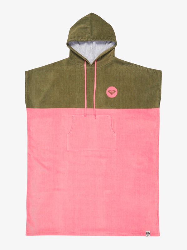 Poncho ROXY Always In My Head Plumeria de mujer en color rosa y verde con capucha ideal para playa y surf