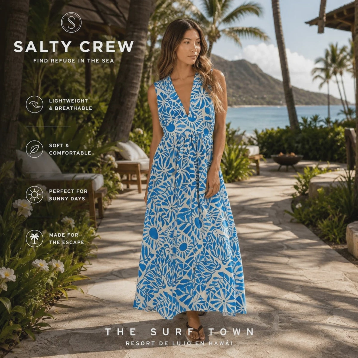 Salty Crew Windward Maxi Dress Bold Blue