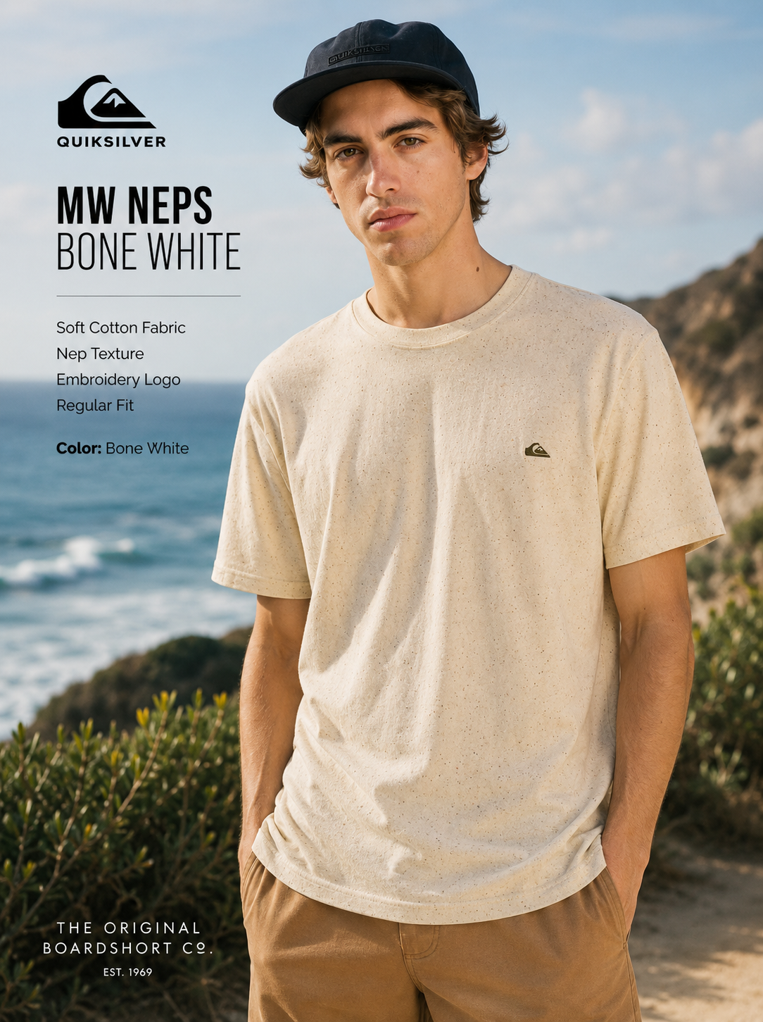 Camiseta Quiksilver Mw Neps Bone White estilo surf lifestyle premium para hombre