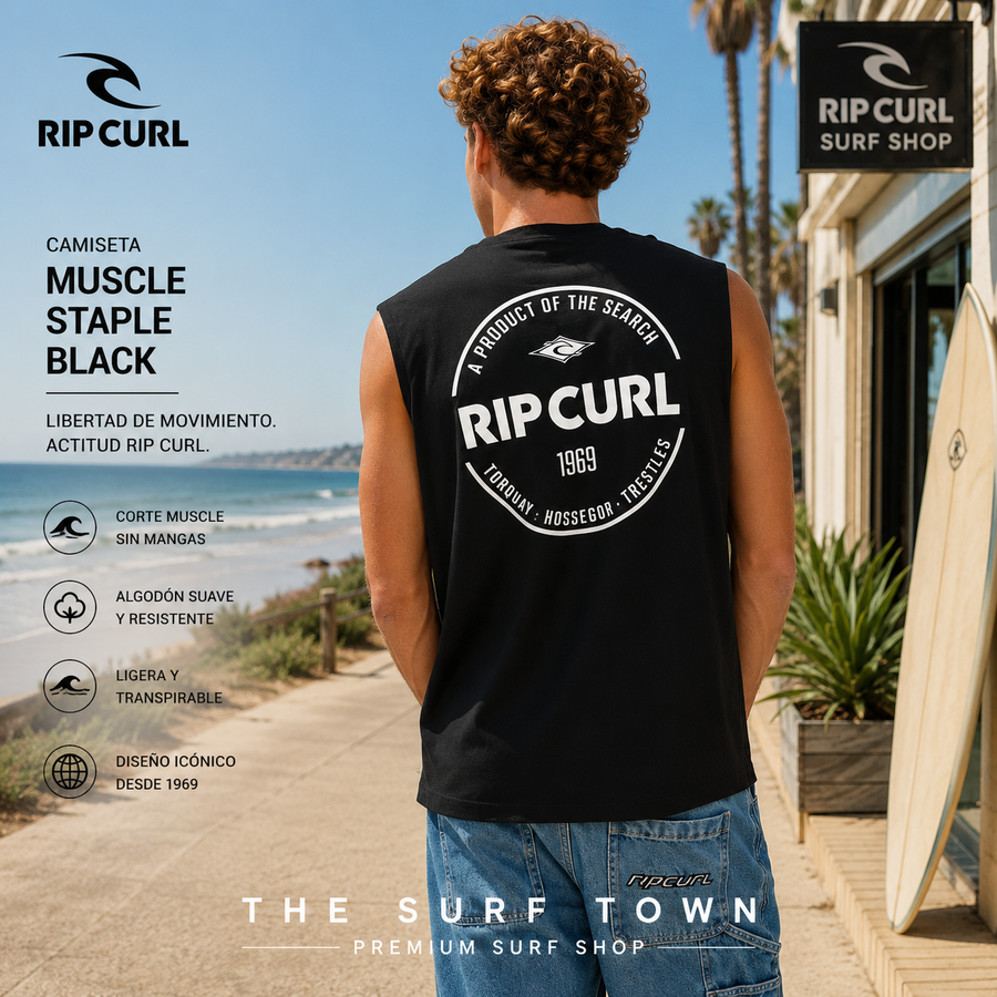 Camiseta Rip Curl Muscle Staple Black en vídeo