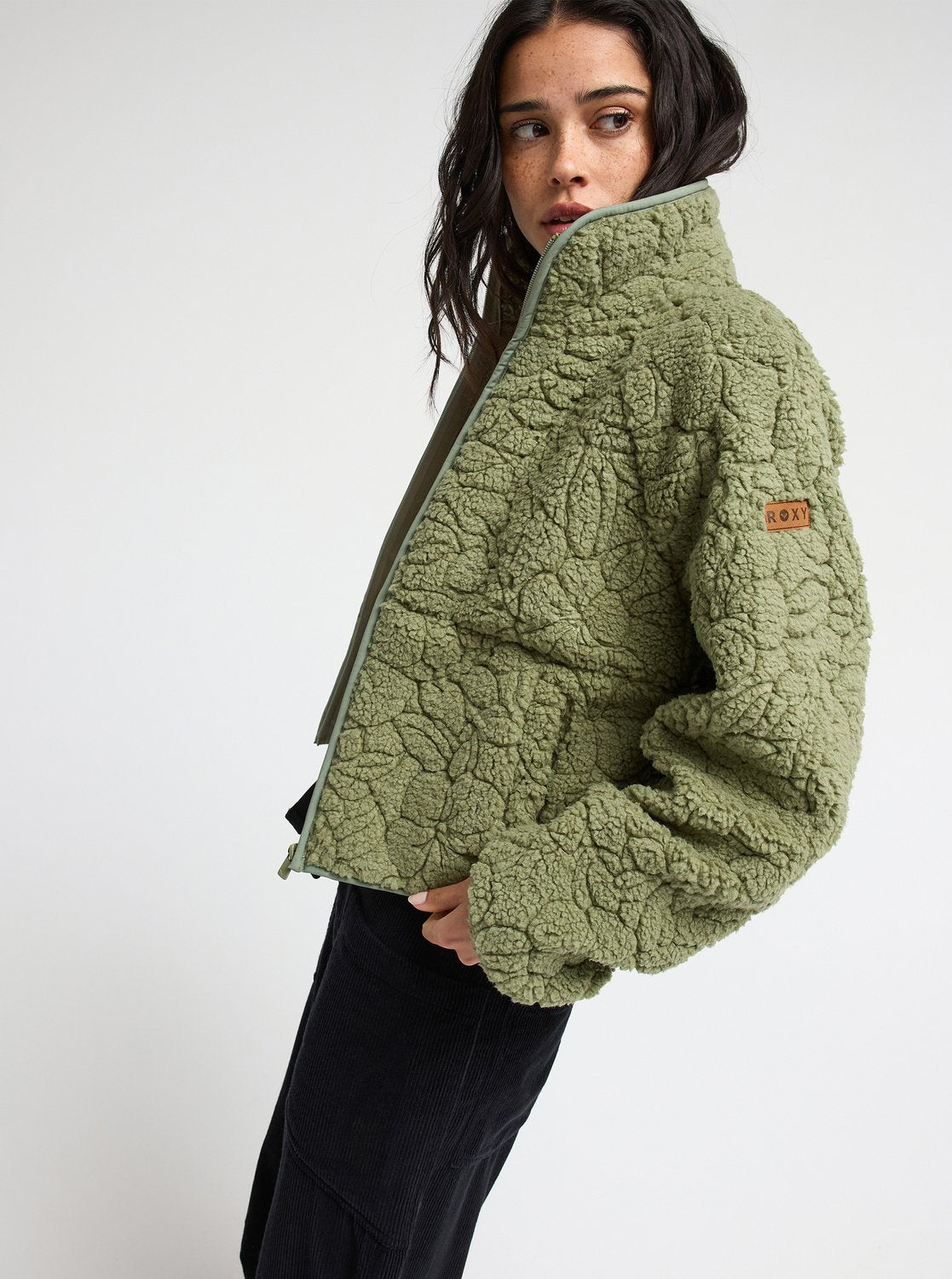 Chaqueta Polar Roxy Blurry Cloud - Verde (Oil Green Outline) - imagen oficial, vista 2