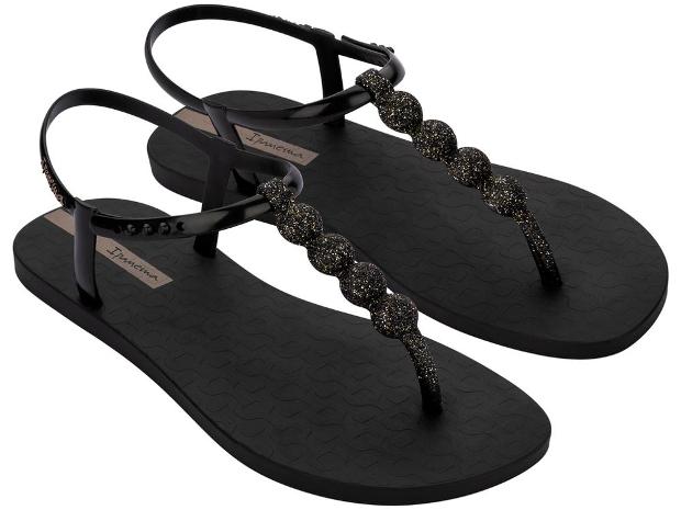 Sandalias IPANEMA Class Easy On Glow negras con tiras glitter para mujer
