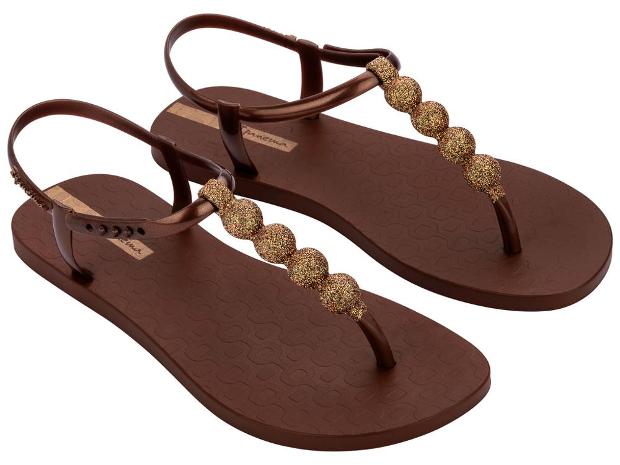 Sandalias IPANEMA Class Easy On Glow marrones con detalles glitter dorados para mujer