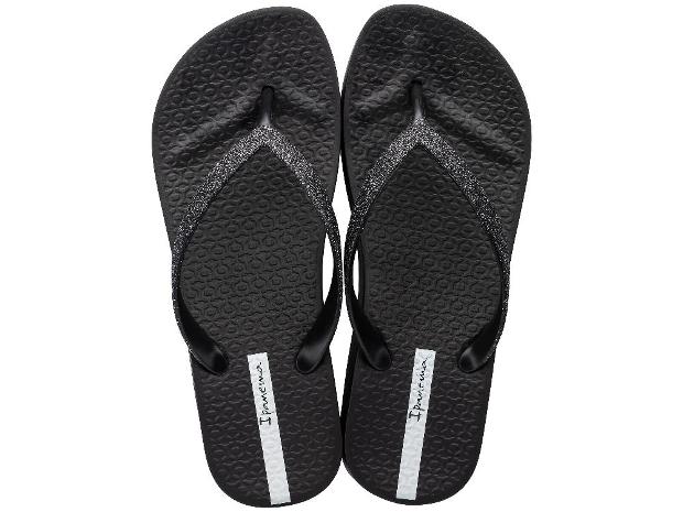 Sandalias IPANEMA Mesh Chic Plat negras con tiras glitter y plataforma ligera para mujer