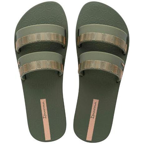 Sandalias Ipanema Mesh Slide Fem mujer verde y beige tipo pala cómodas para verano