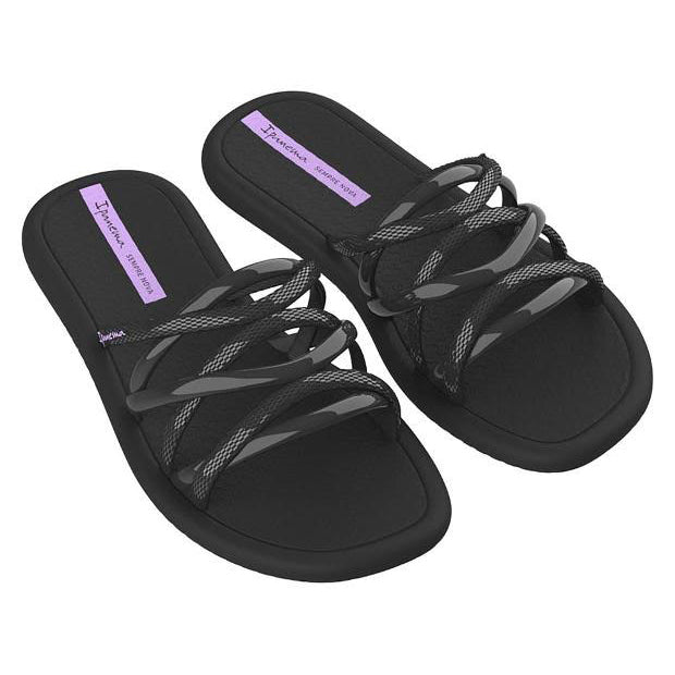 Sandalias IPANEMA Meu Sol Slide Fem Black Lilac mujer negras con detalles lila cómodas verano