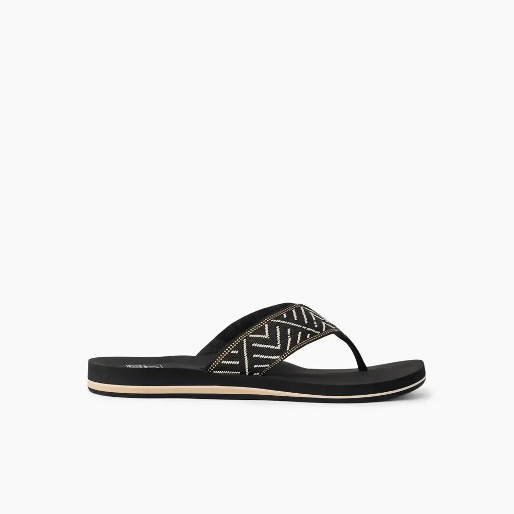 Sandalias Reef Spring Woven Black Cream mujer chanclas negras con tira trenzada cómodas