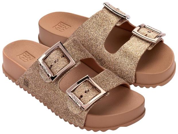 Sandalias ZAXY Partner New AD honey beige con glitter y doble hebilla para mujer