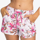 Short de playa ROXY Wave Printed 2 Inch White mujer estampado tropical ligero y de secado rápido verano