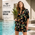 Fotografía propia de THE SURF TOWN del short de playa Roxy Lekeitio Break para mujer en piscina brutalista de hormigón con ambiente beach lifestyle premium