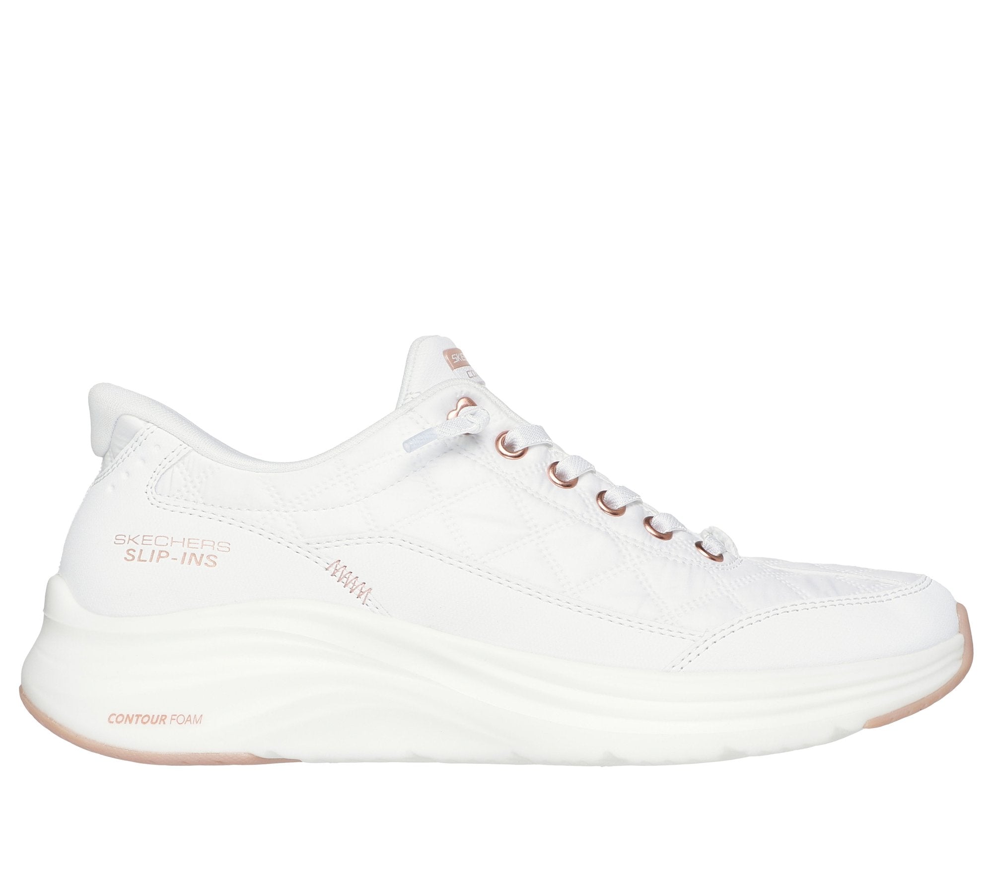 Zapatillas Skechers Slip-ins Contour Foam Cozy Fit Golden Hour White/Rose Gold, vista lateral
