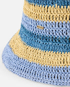 Gorro Rip Curl Crochet Blue Natural tipo bucket de crochet en tonos azul y natural para playa, verano y estilo surf lifestyle