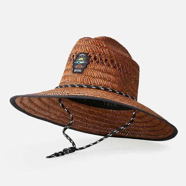 Sombrero RIP CURL Straw Logo Brown unisex de paja con cordón ajustable estilo surf playa verano