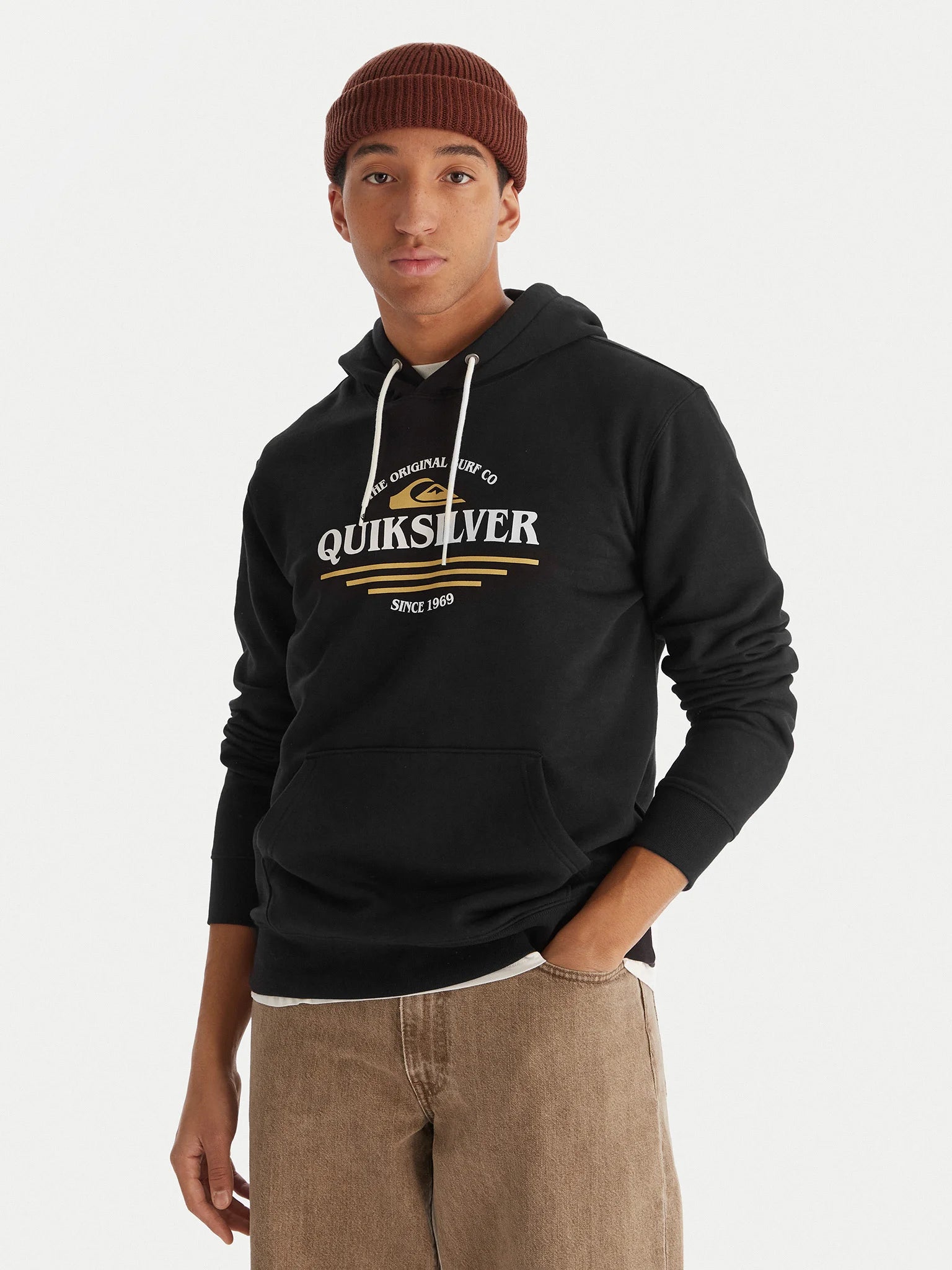 Sudadera QUIKSILVER Screen Fleece Classic Surf Black para hombre con capucha y logo frontal