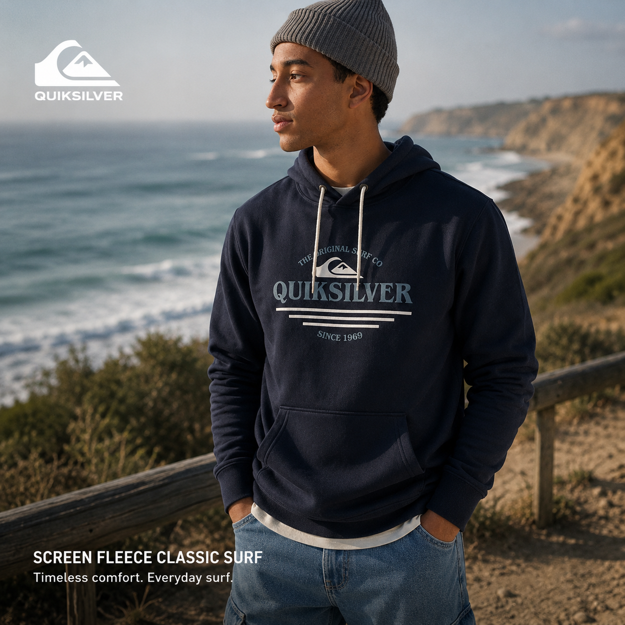 Sudadera Quiksilver Screen Fleece Classic Surf Dark Navy azul marino estilo surfwear premium