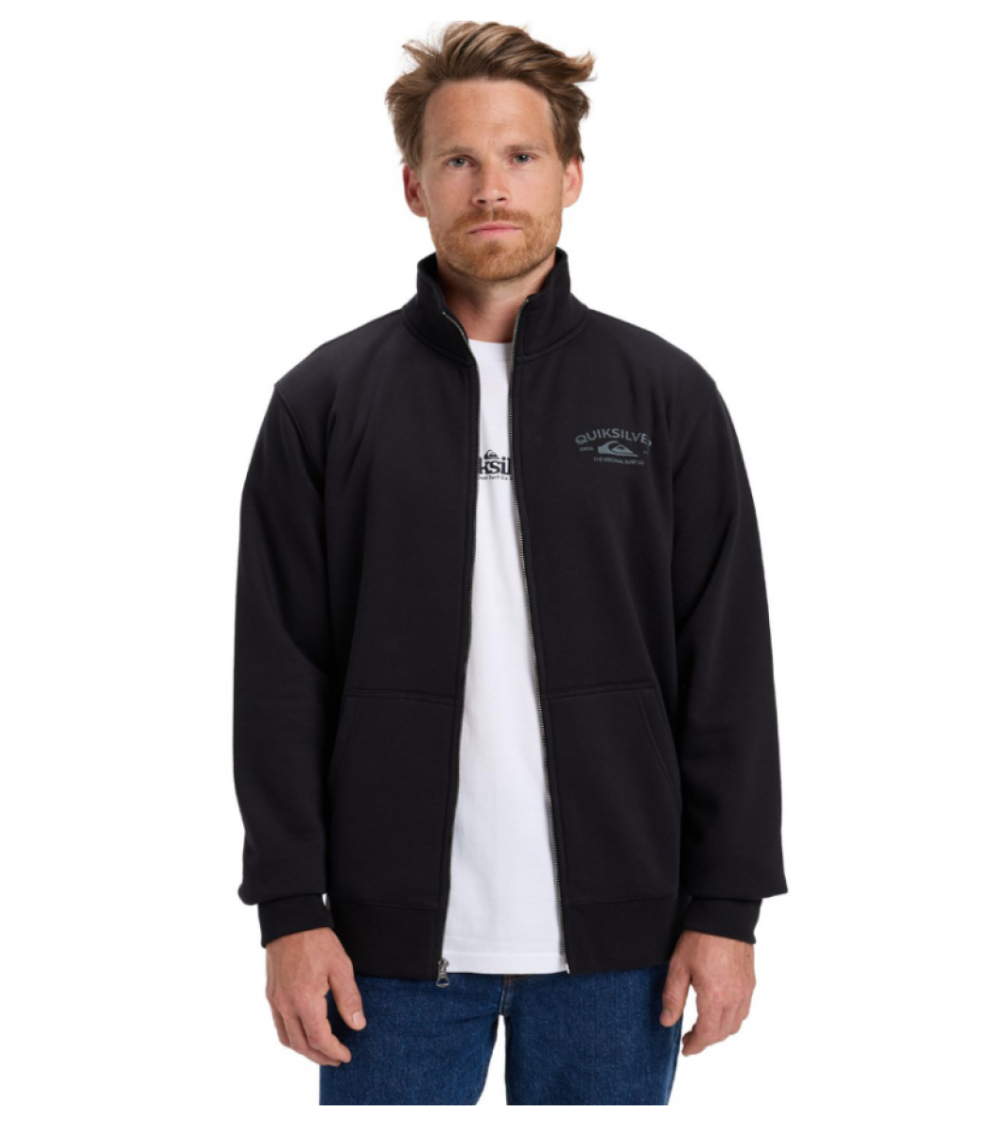 Sudadera QUIKSILVER Zip Fleece No Hood Black para hombre con cremallera y cuello alto color negro