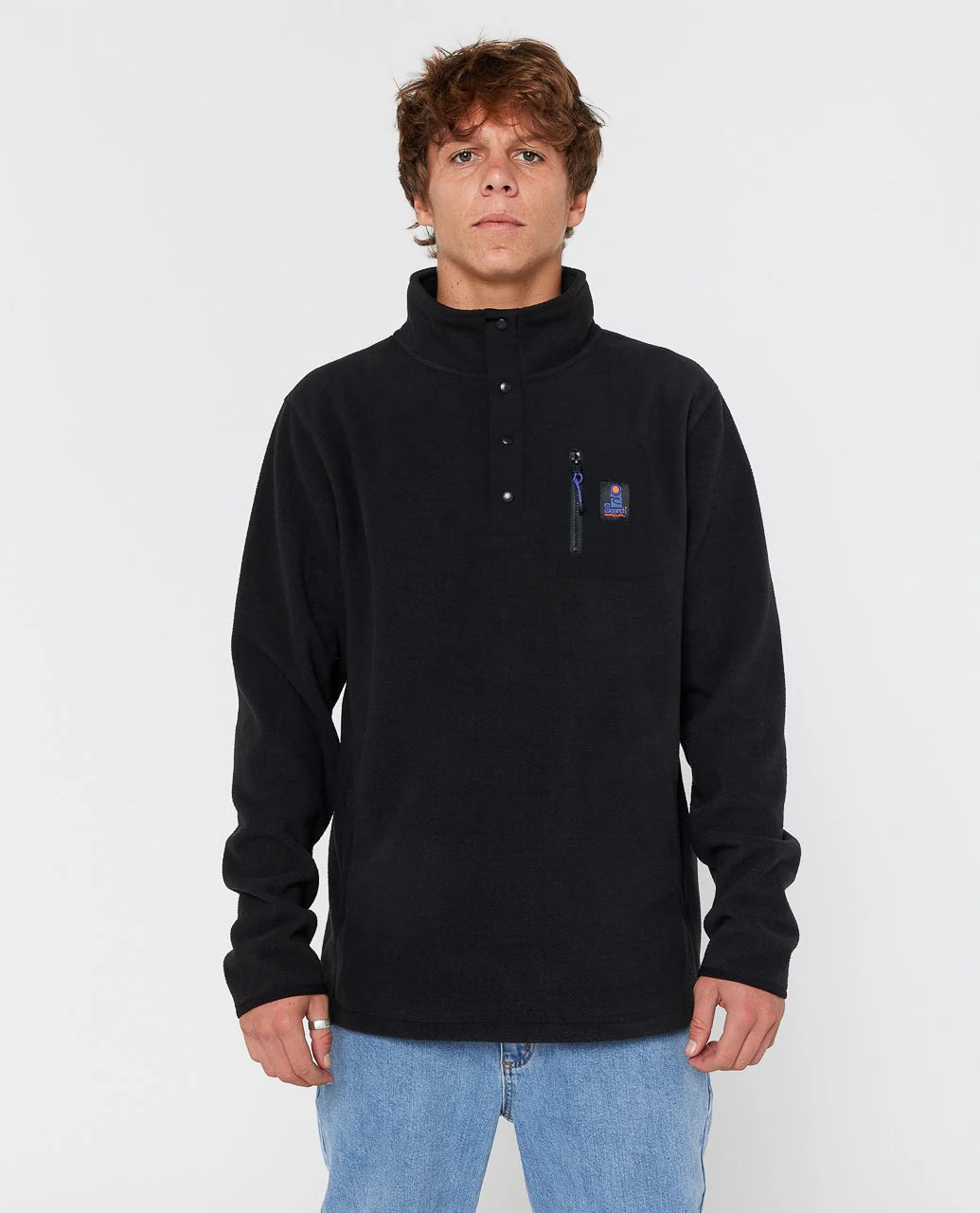 Sudadera RIP CURL Search forro polar negra hombre cálida con bolsillo cremallera pecho