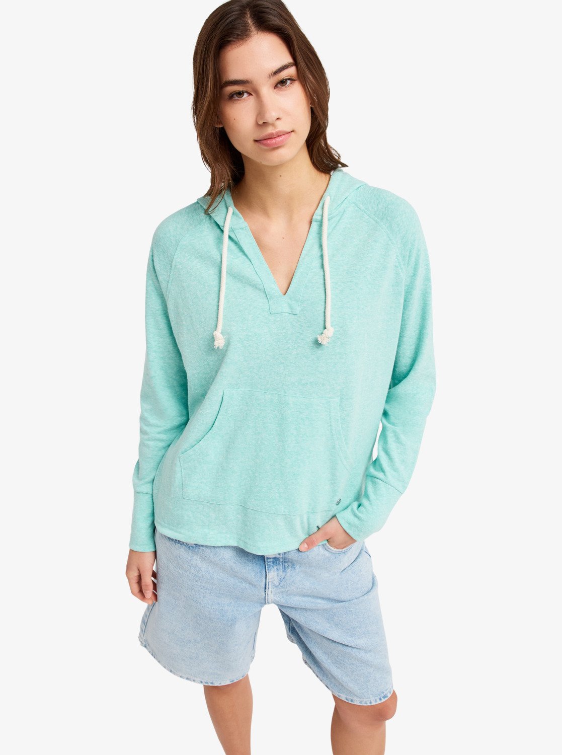 Sudadera ROXY Destination Surf Pool Blue mujer azul claro con capucha estilo surf ligera