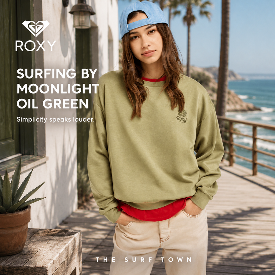 Sudadera Roxy Surfing By Moonlight Oil Green en vídeo