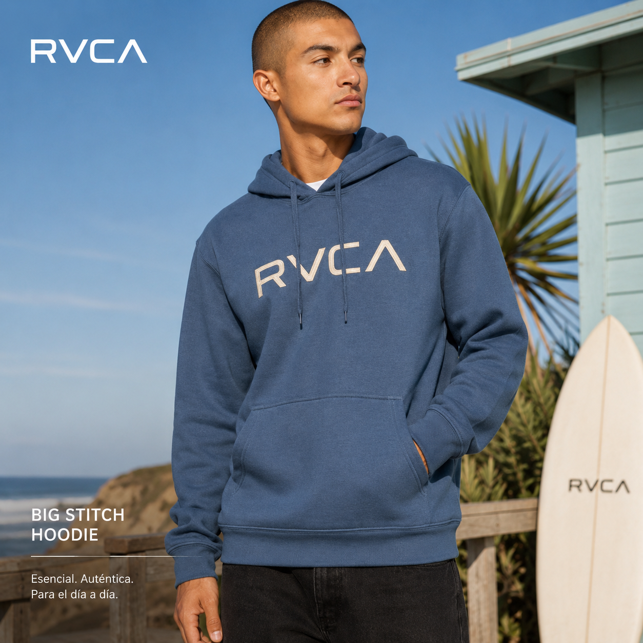 Sudadera RVCA Big Stitch Vintage Navy azul estilo surfwear premium para hombre