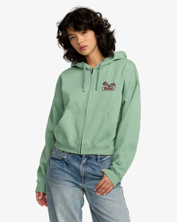 Sudadera RVCA Court Hoodie Sea Green mujer sudadera verde con capucha y gráfico RVCA