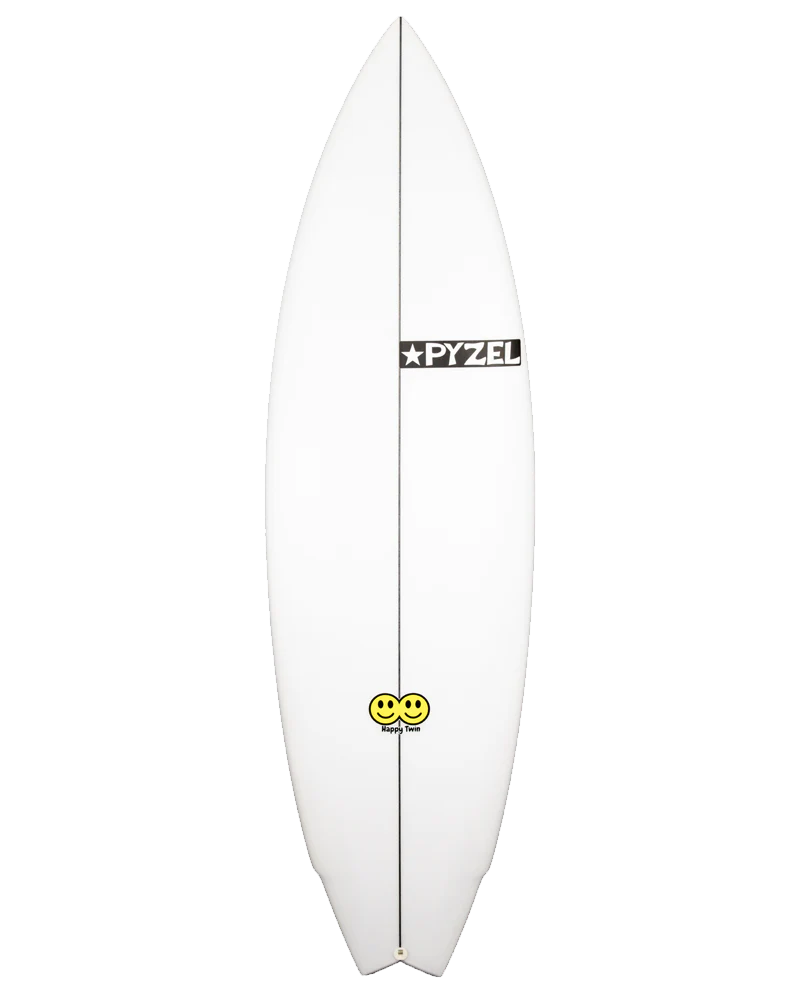 Compra la Pyzel Happy Twin. Twin fin moderna diseñada por Jon Pyzel para máxima velocidad y diversión. Fabricación bajo pedido. Entrega aproximada en 6 semanas.