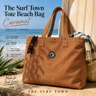 Bolso de playa The Surf Town Tote Beach Bag Caramel en fotografía editorial lifestyle de THE SURF TOWN, bolso de algodón premium para playa, vacaciones y uso diario