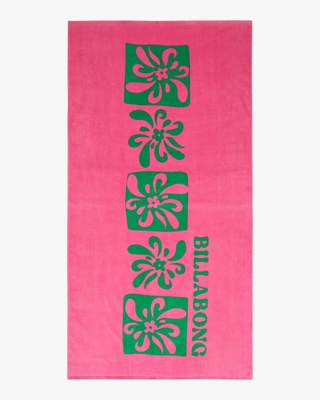 Toalla Billabong Lie Down Guava color rosa con estampado tropical verde para playa