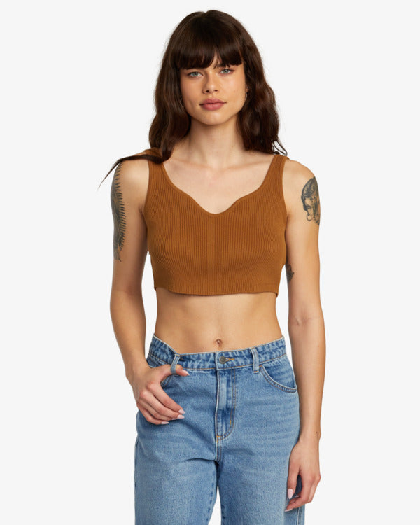 Top RVCA Roundabout Workwear Brown para mujer top sin mangas color marrón