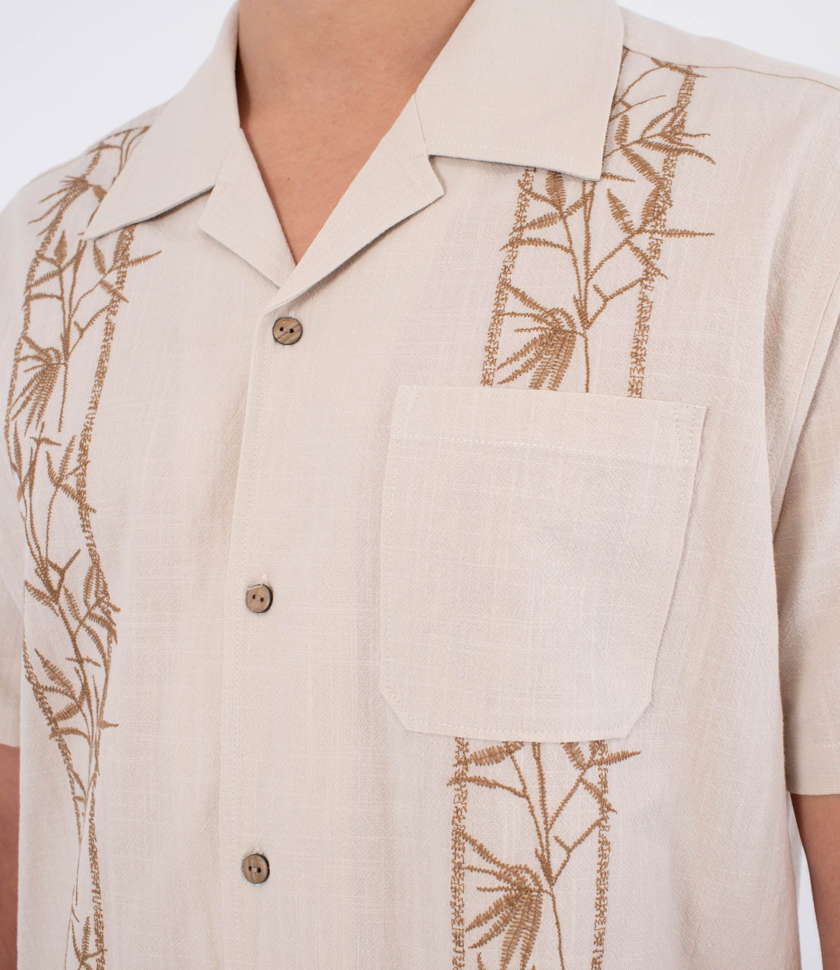 Camisa Hurley Sano Camp Embroidered SS Bone