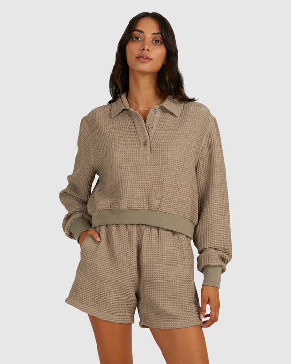 Top Rvca Waffle Jersey Dark Khaki