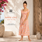 Vestido Billabong Hippie Love Soft Blush en fotografía editorial propia de THE SURF TOWN con ambiente mediterráneo premium y estilo surf lifestyle femenino