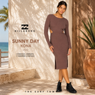 Vestido Billabong Sunny Day Kona en fotografía editorial propia de THE SURF TOWN con beach club mediterráneo premium y estilo surf lifestyle femenino