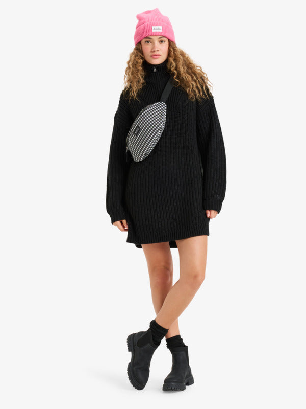 Vestido jersey ROXY Home Again Anthracite negro de punto con media cremallera para mujer