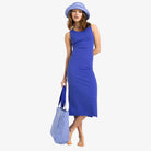Vestido ROXY Good Keepsake Dazzling Blue midi azul con espalda cruzada para mujer estilo verano surf