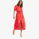 Vestido largo ROXY mujer rojo floral Island Scape verano fluido elegante playa