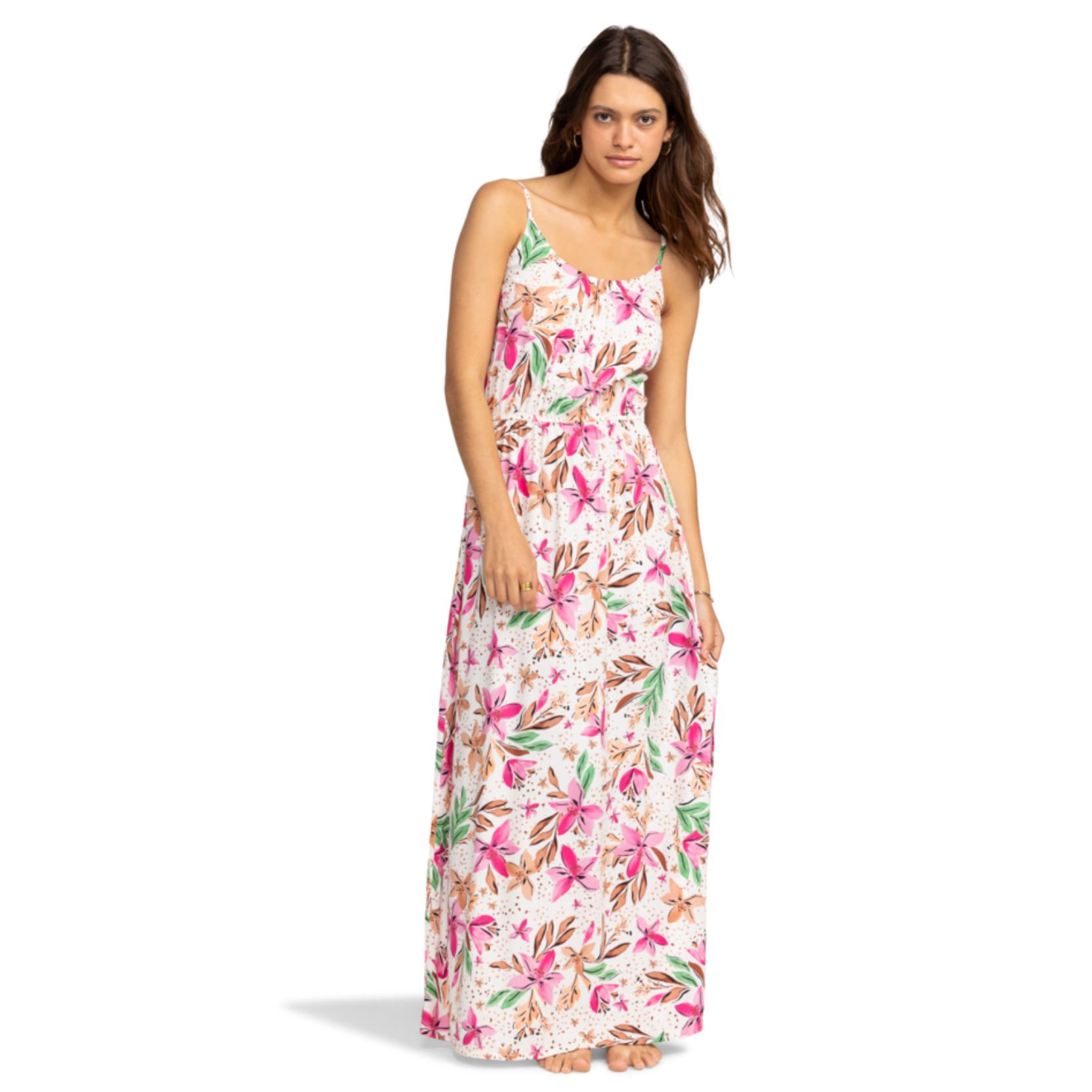 Vestido ROXY Rainbow Road largo mujer estampado floral verano blanco rosa verde
