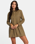 Mini vestido RVCA Not Today Tan para mujer vestido camisero corto color beige