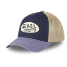 Gorra Von Dutch Terry 13 azul marino y lila con rejilla beige en fotografía editorial propia de THE SURF TOWN inspirada en el surf lifestyle de California y la cultura trucker americana.