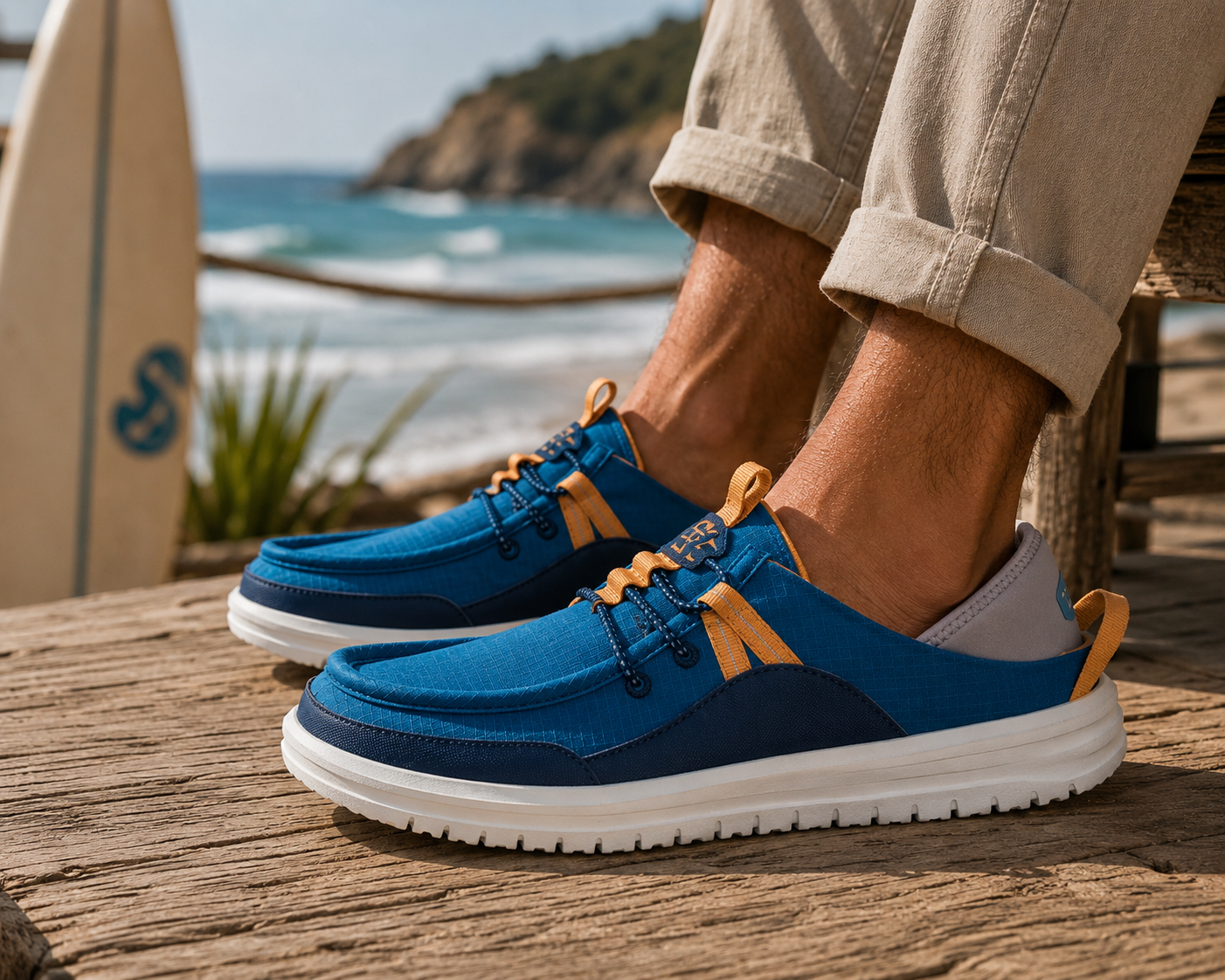 Zapatillas cómodas Hey Dude hombre azul estilo coastal surf premium junto al mar