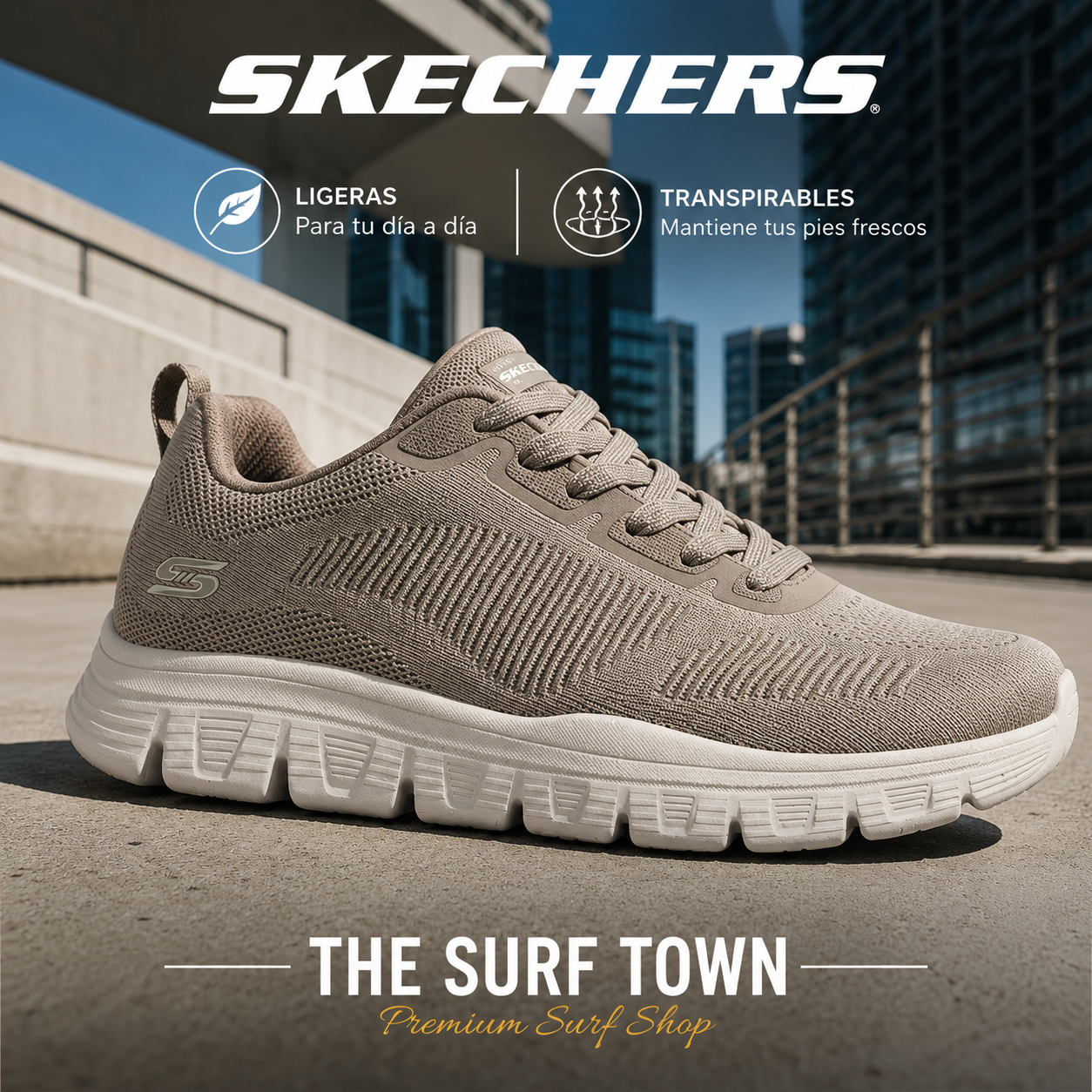 Zapatillas Skechers BOBS Lite Dark Taupe - imagen editorial propia de THE SURF TOWN