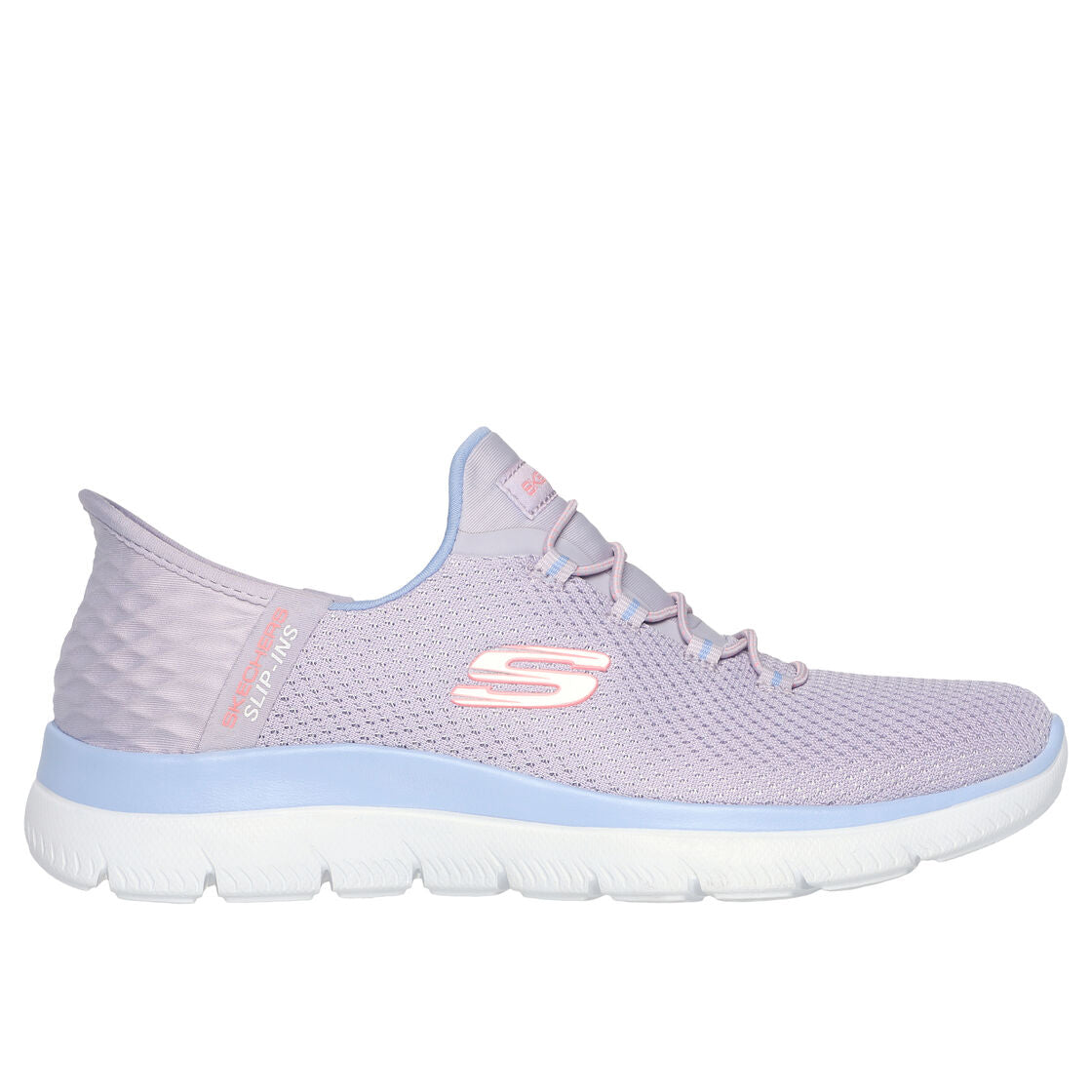 Zapatillas SKECHERS Slip-Ins Summits Lavanda Diamond Dream para mujer en color lavanda con suela clara y diseño cómodo