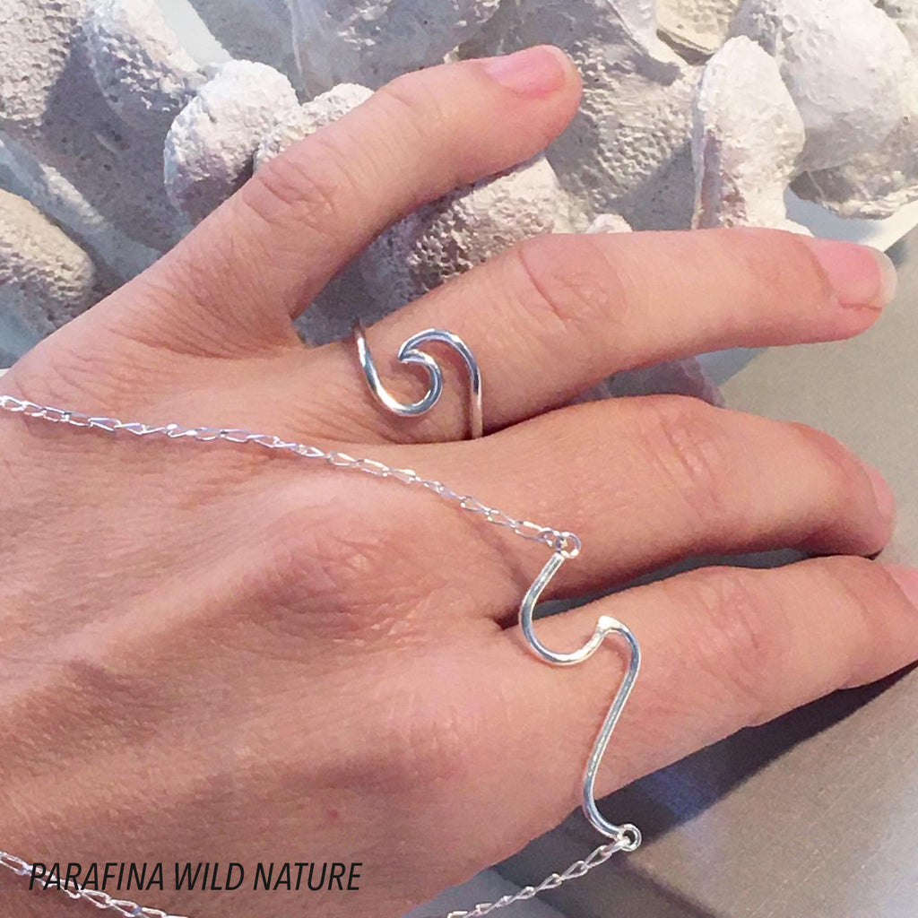 Conjunto Plata Parafina Wild Nature Collar + Anillo WAVE