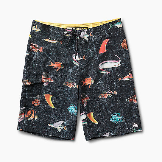 Bañador REEF Bay 21 Surf Boardshort Black para hombre con estampado oceánico estilo surf verano