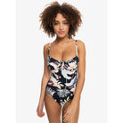 bañador ROXY Printed Beach Classics copa D con aro estampado tropical fondo negro mujer
