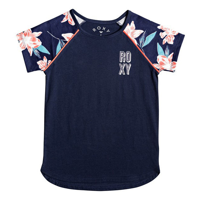 Camiseta ROXY Friday Love para niña azul marino con mangas florales estilo surf