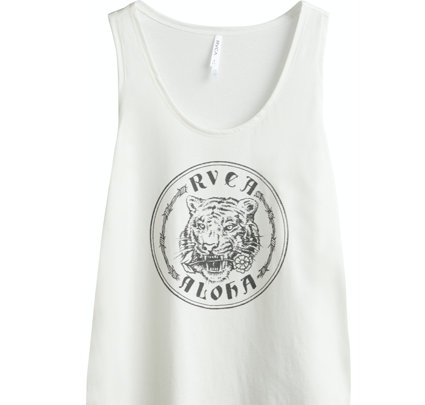 Camiseta de tirantes RVCA Aloha Tiger Tank para mujer con gráfico de tigre estilo surf casual