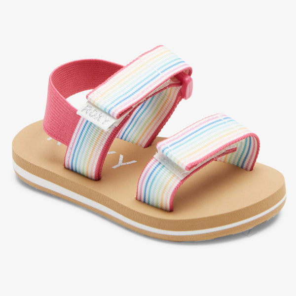 Chanclas ROXY Cage Multi Pink Girls con suela antideslizante, ajuste cómodo y diseño colorido, ideales para playa, piscina y uso diario en verano