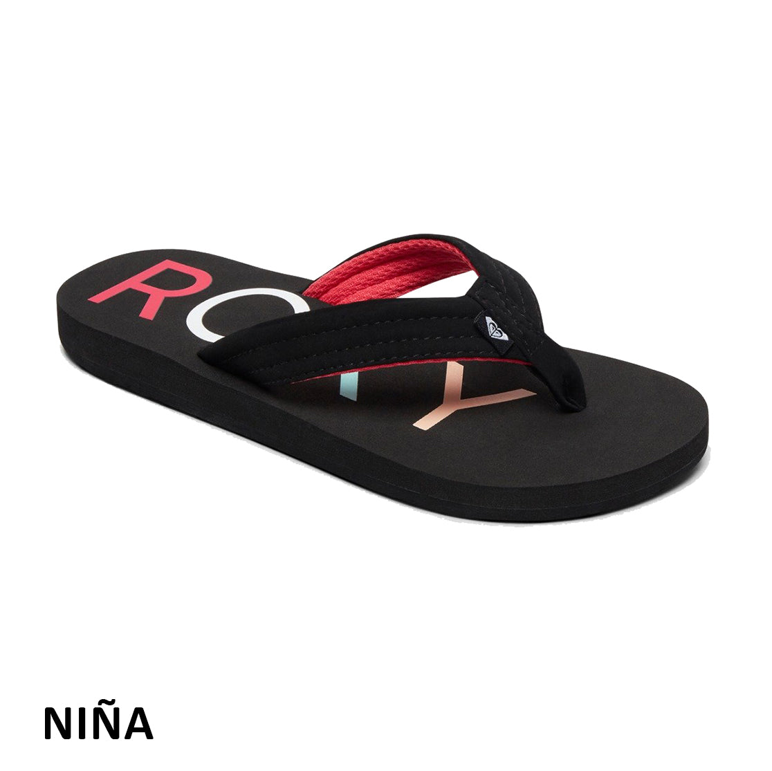 Chanclas para niña ROXY Vista Black con tira ancha de tela y suela antideslizante