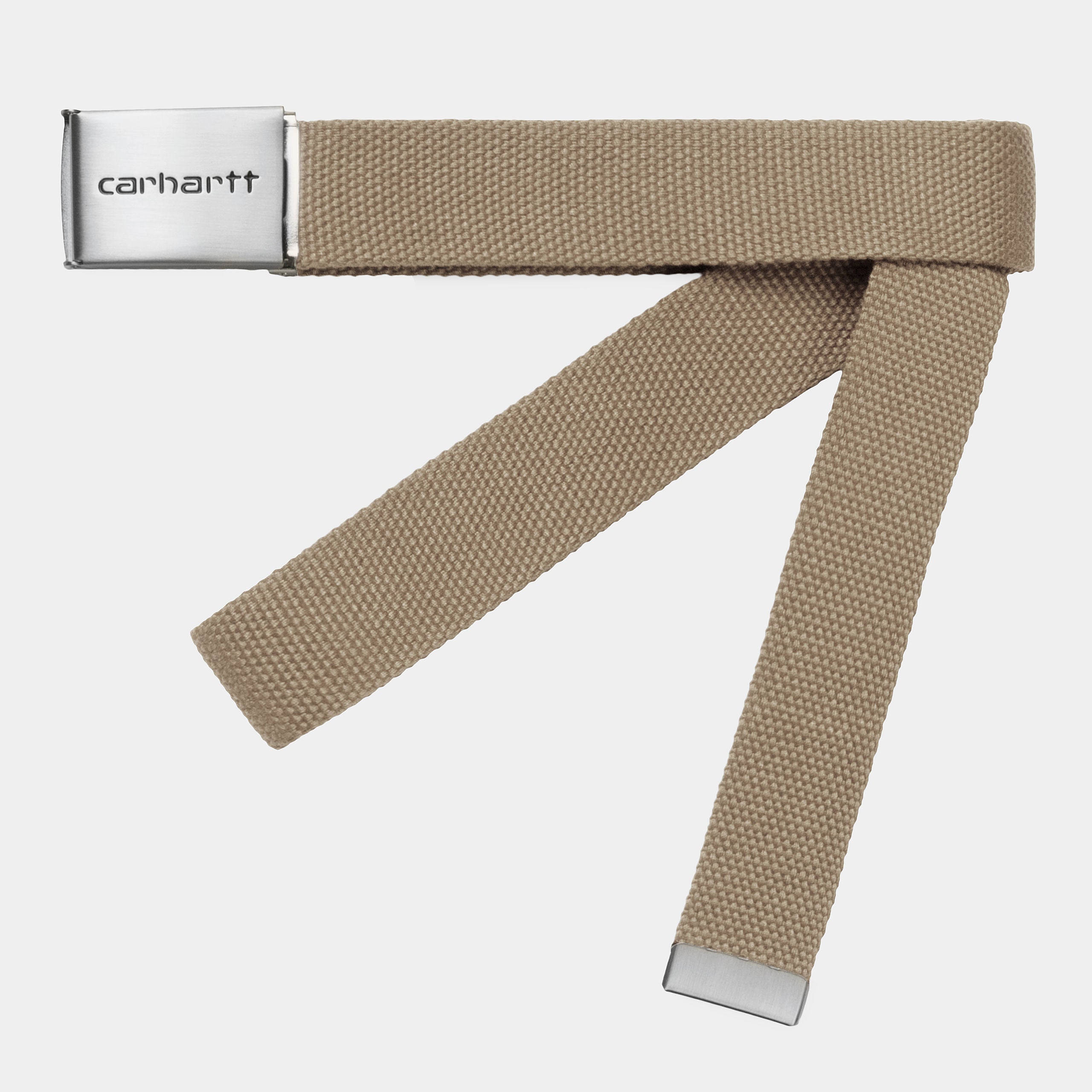 Cinturón CARHARTT WIP Clip Belt color khaki con hebilla metálica cromada ajustable estilo urbano